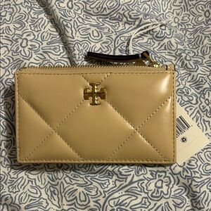 Tory Burch Beige Quilted Zip Card Case